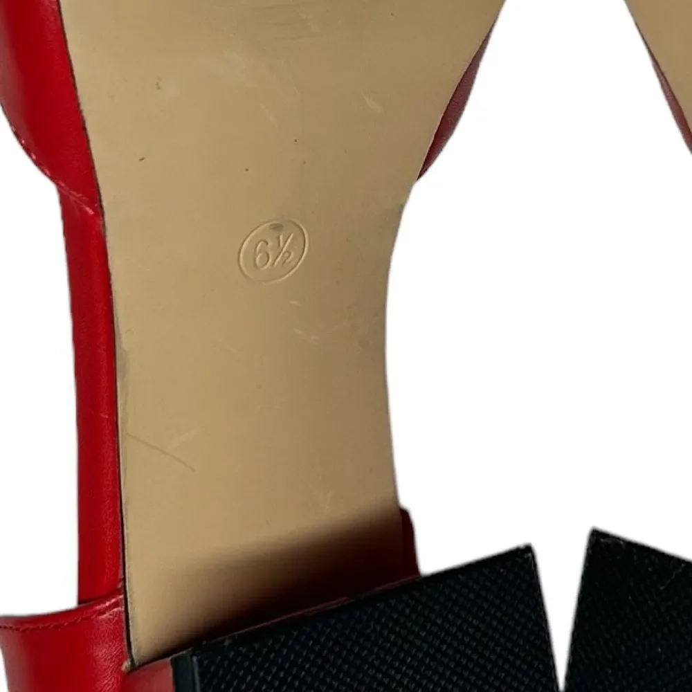 Coutgo Red Small Heels Block Heel Bow on Top Formal Cute Dress Shoes Size 6 - Picture 7 of 9